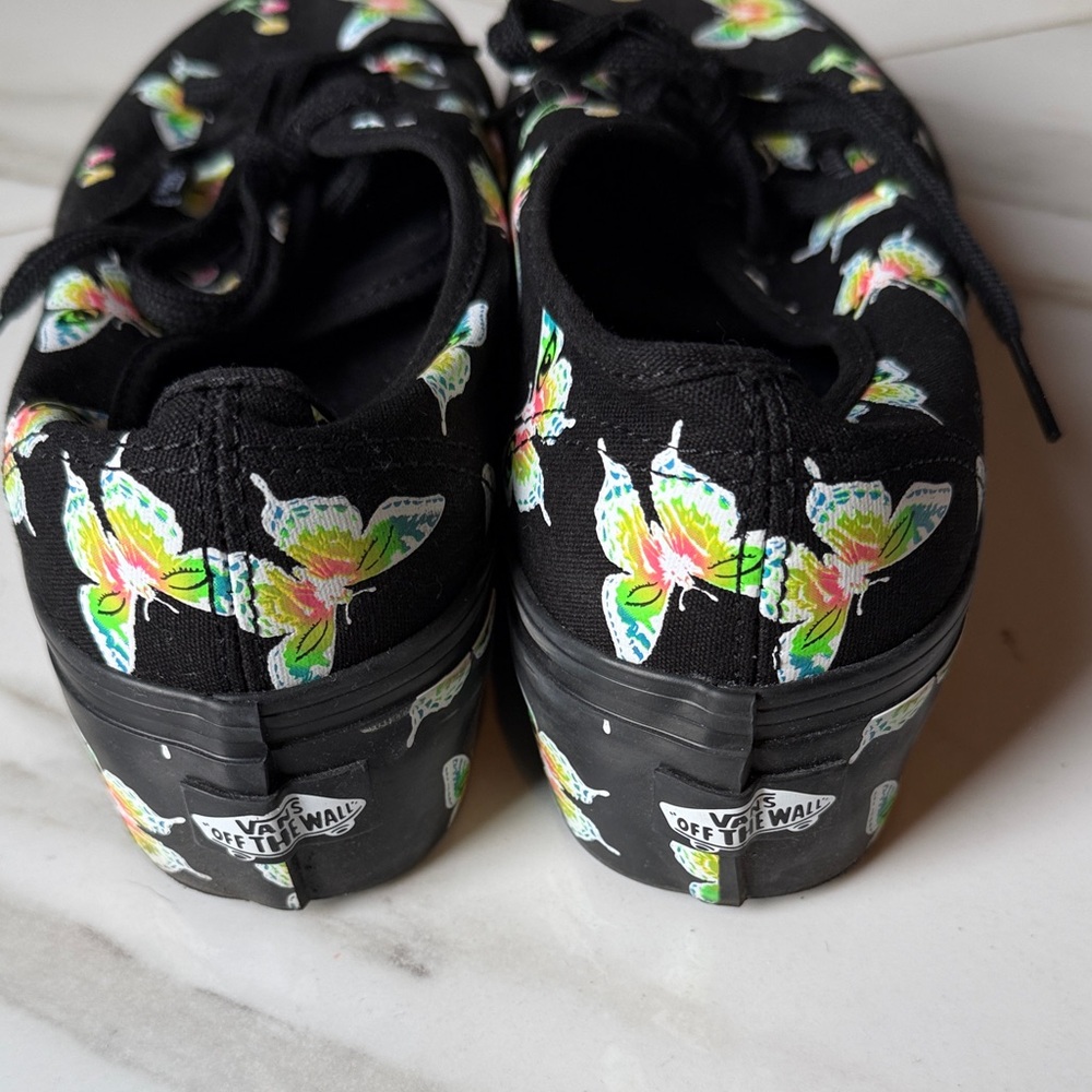 LIMITED EDITION Vans classic Black Canvas Sneakers platform Butterfly Print - Picture 6 of 15